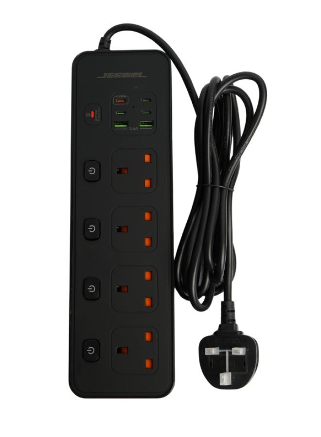 جيبيل توصيلة كهرباء فولتكس جيبيل | بقدرة 3250 واط 4 مقابس UK مستقلة + 2 USB + 4 USB-C PD طول السلك 5 متر – حماية متقدمة – معتمدة SASO - Image 5